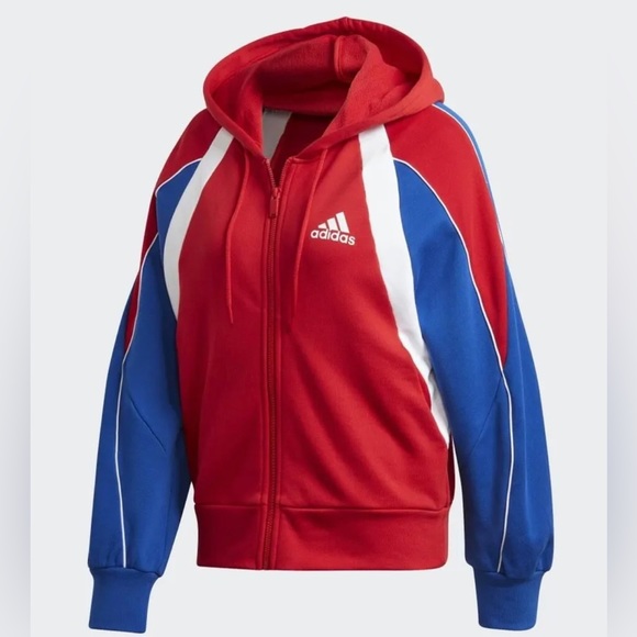 Adidas Women Colorblock Full-Zip Track Hoodie FS2455 Red White Blue Size XL - Picture 2 of 10